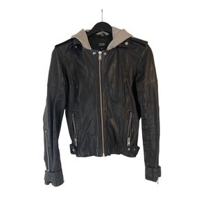 Lamarque Lamb Leather Biker Jacket in Black Size M